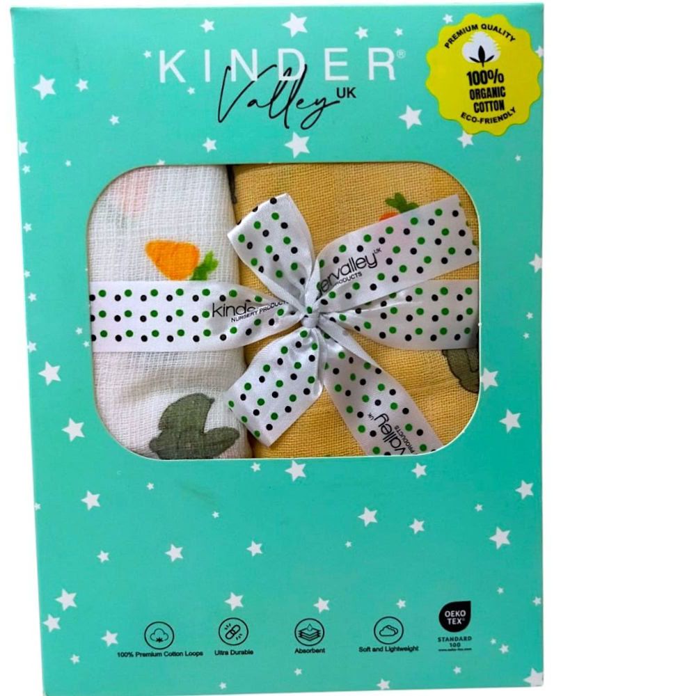 Kinder Valley - Snowball Muslin Swaddle And Burp Cloth Set - Multicolor - 2 Pcs