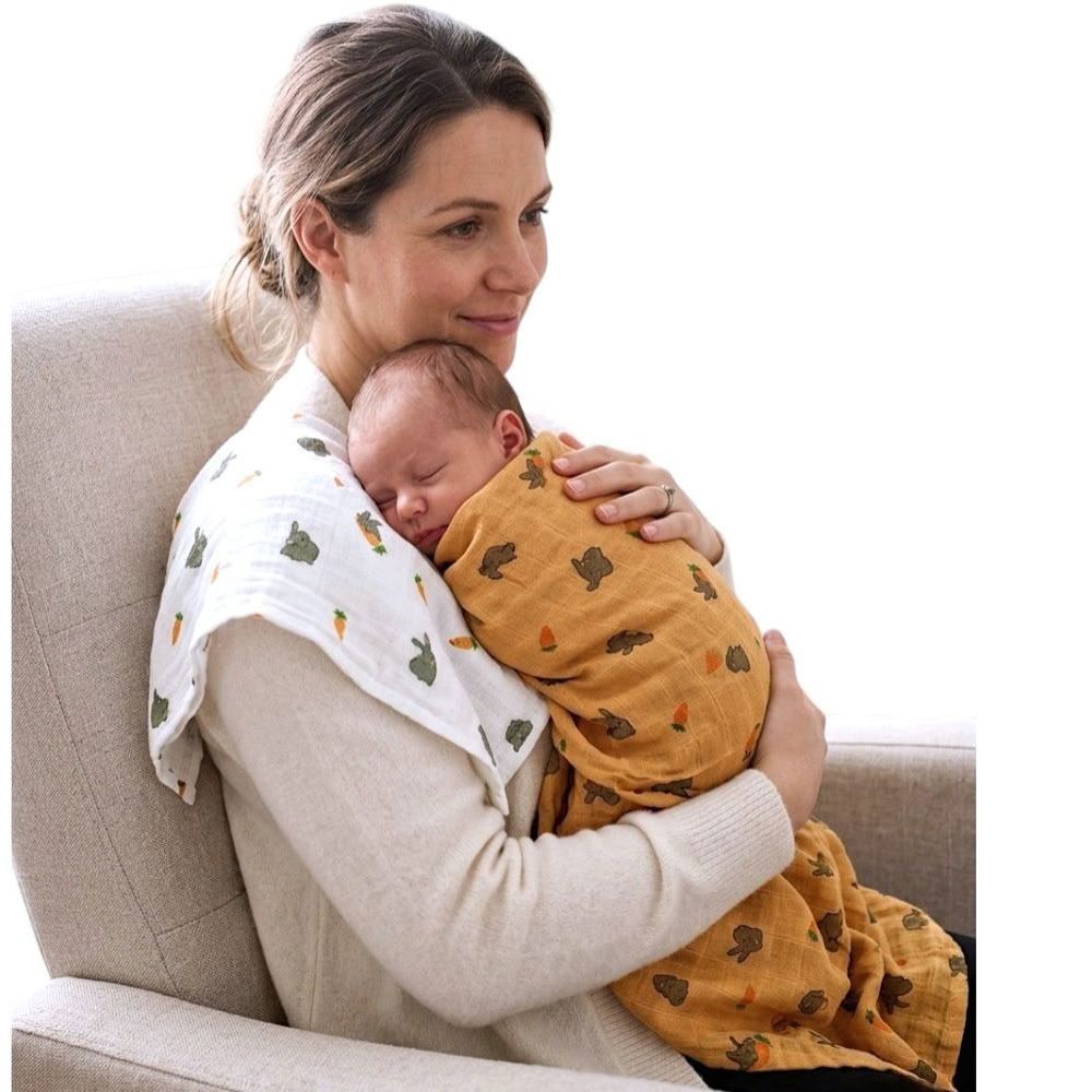 Kinder Valley - Snowball Muslin Swaddle And Burp Cloth Set - Multicolor - 2 Pcs