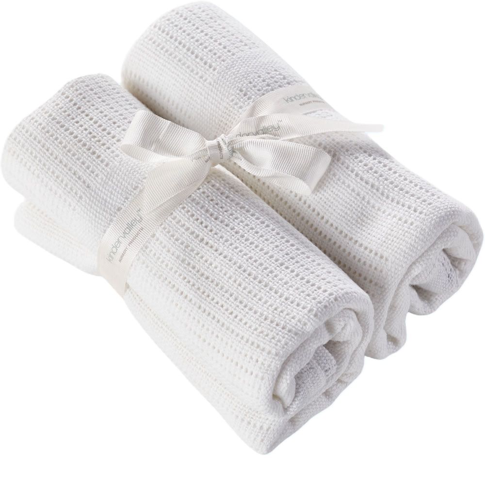 Kinder Valley - Cotton Cellular Blanket Set - White - 2 Pcs