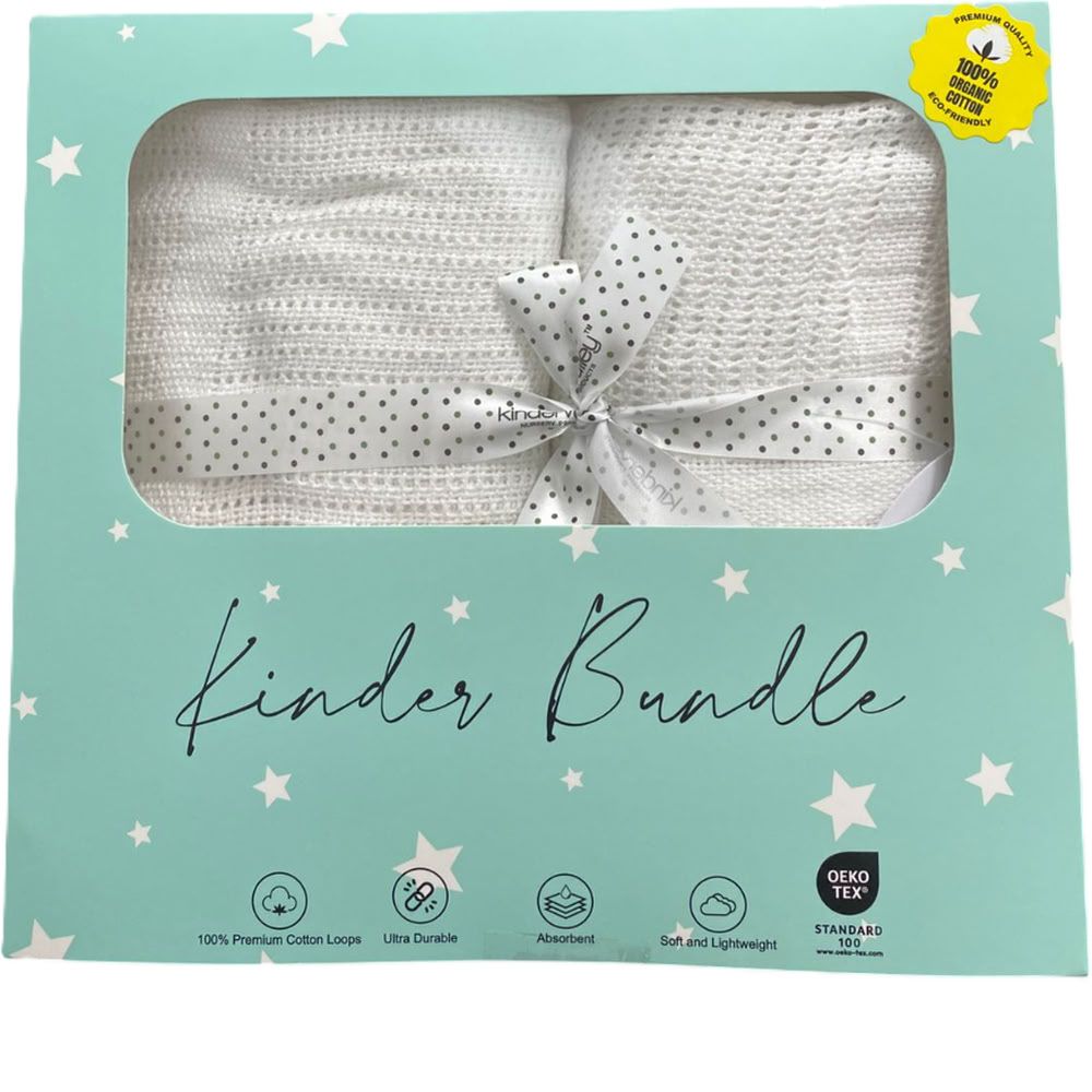 Kinder Valley - Cotton Cellular Blanket Set - White - 2 Pcs