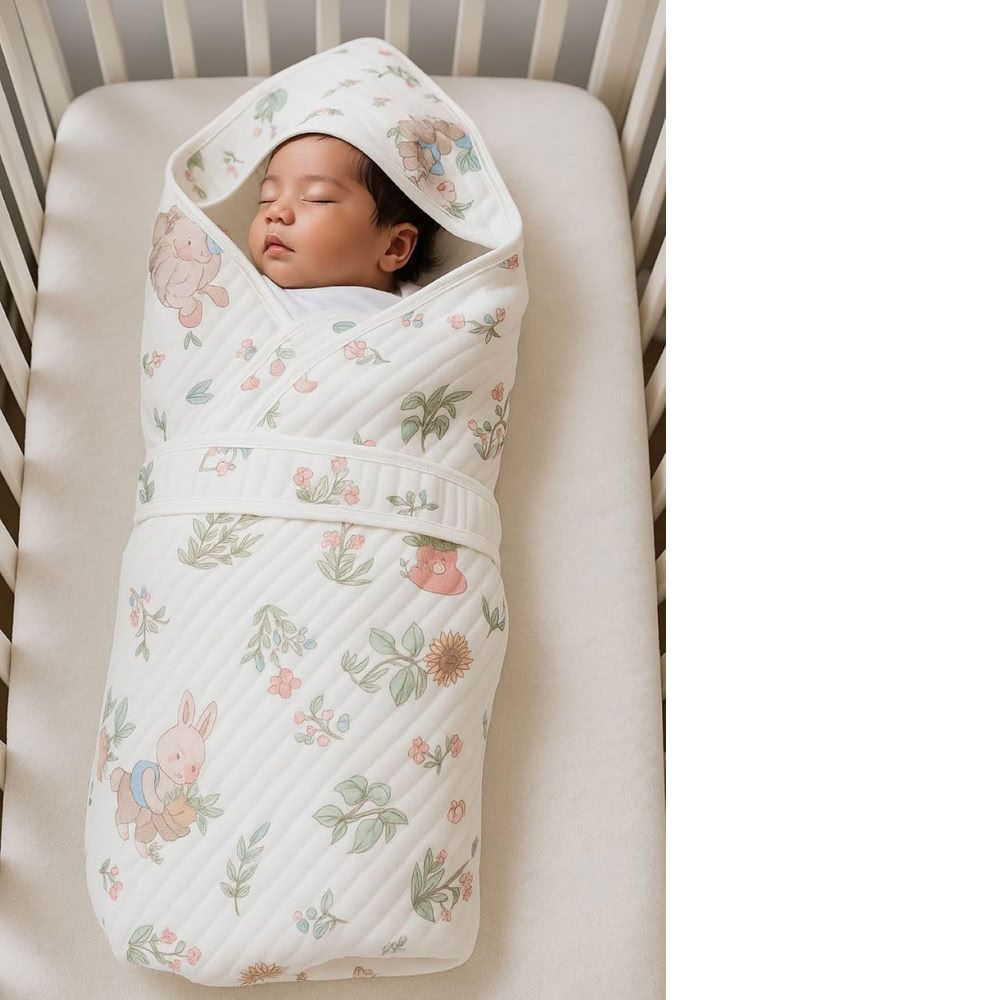 Kinder Valley - Blossom Cocoon Quilted Swaddle & Receiving Blanket Set - Multicolor - 2 Pcs