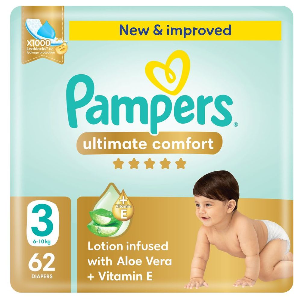 Pampers - Ultimate Comfort Taped Diapers - Mega Pack - Size 3 - 6-10 kg - 62 Pcs