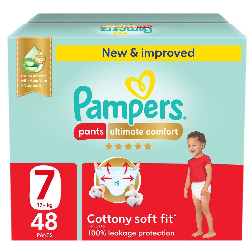 Pampers Ultimate Comfort Diapers Pants With Aloe Vera And Vitamin E - Size 7 - 20+kg - 48 Pcs