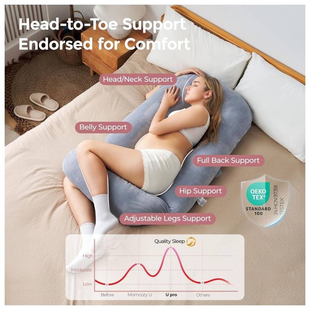Momcozy - Dreamline U Pro Pregnancy Pillow - Grey