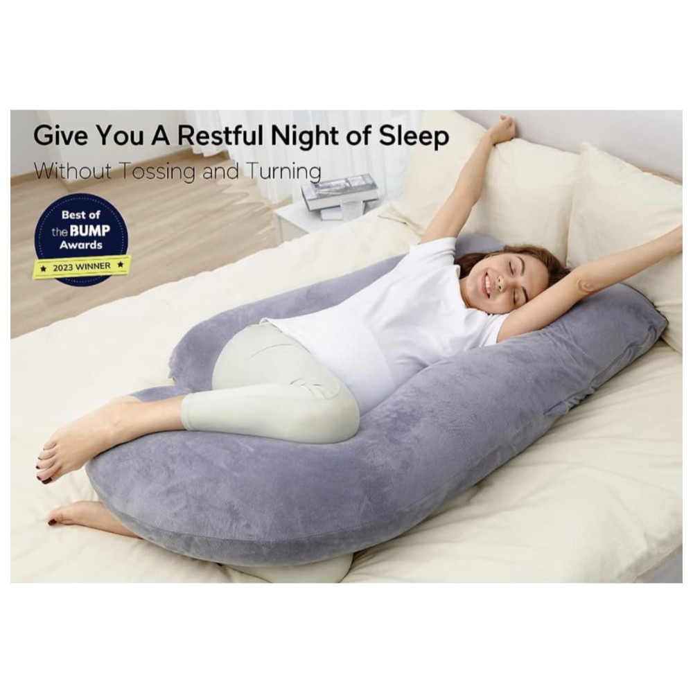 Momcozy - U Shaped Huggable Maternity Pillow With Removable Cover - Grey