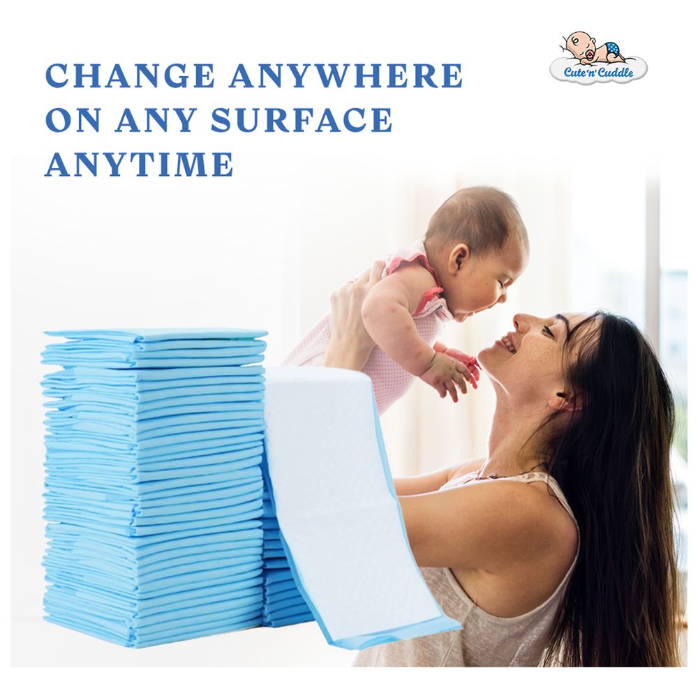 Cute 'n' Cuddle - Disposable Changing Mats - 60 x 90 cm - Pack of 30 - Blue