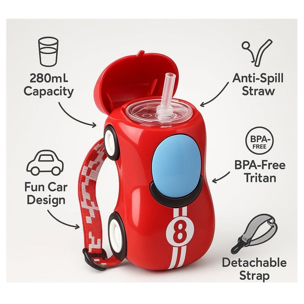 Babycare - Kids Car Cup Water Bottle - Red - 280 ml