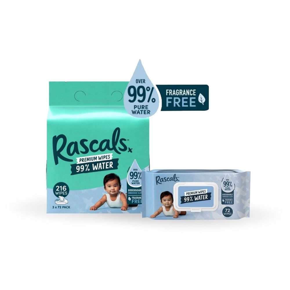 Rascals - Premium Water Wipes - Pack Of 3 - 216 Pcs