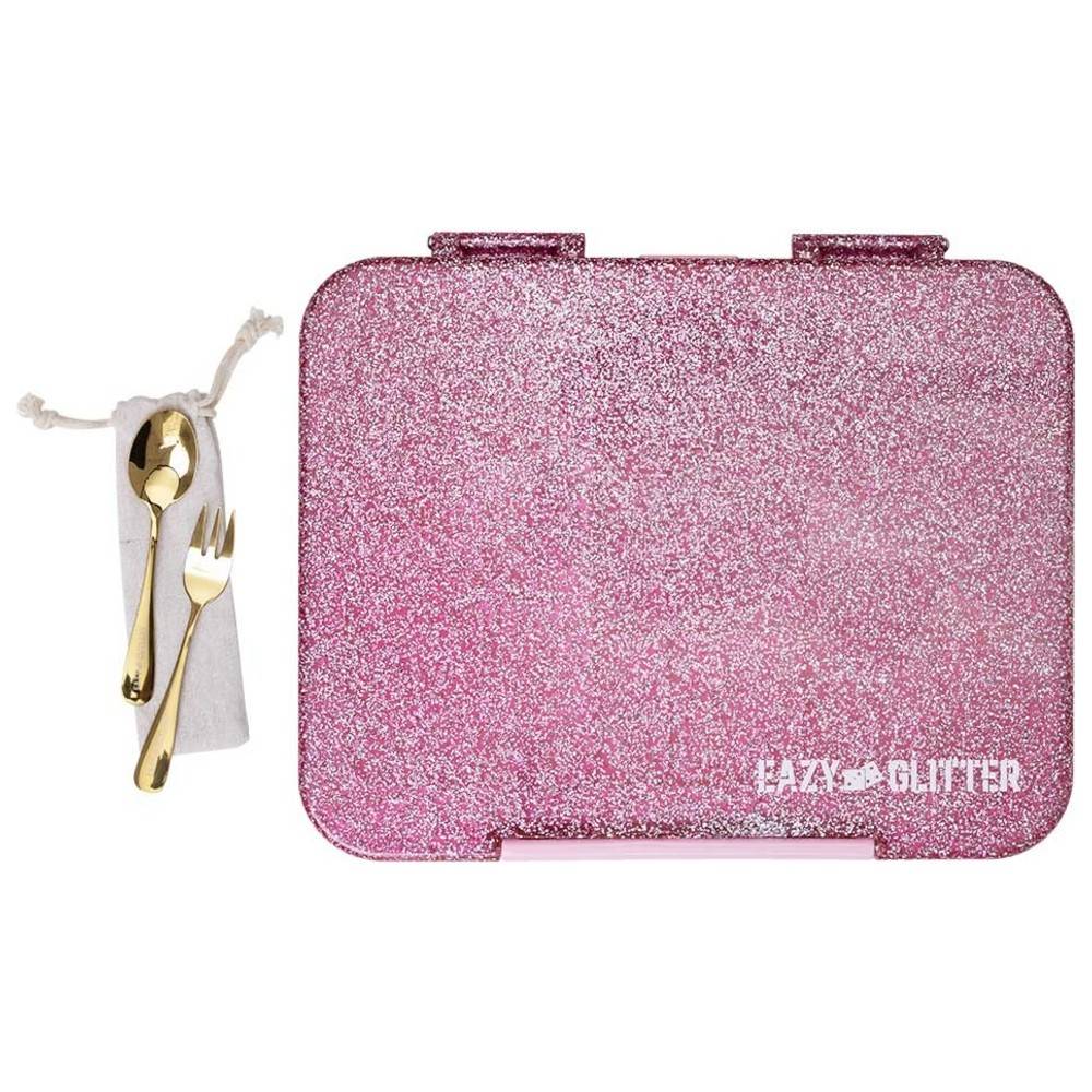 Eazy Kids - 6 And 4 Convertible Bento Lunch Box With Cutlery - Glitter Pink