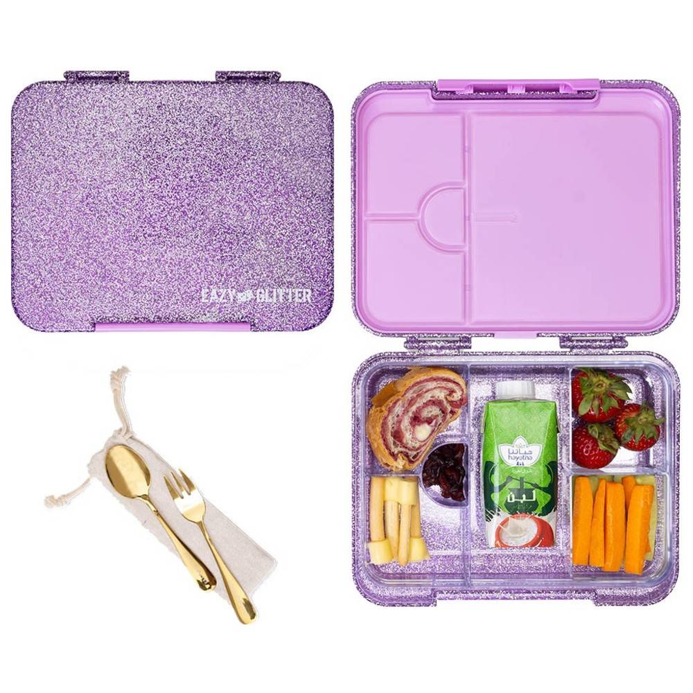 Eazy Kids - 6 And 4 Compartment Convertible Bento Lunch Box - Glitter Purple