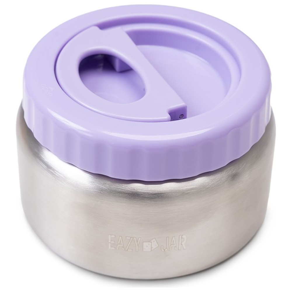 Eazy Kids - 4 Compartment Jumbo Bento Lunch Box With Thermos And Dip Jar - Purple