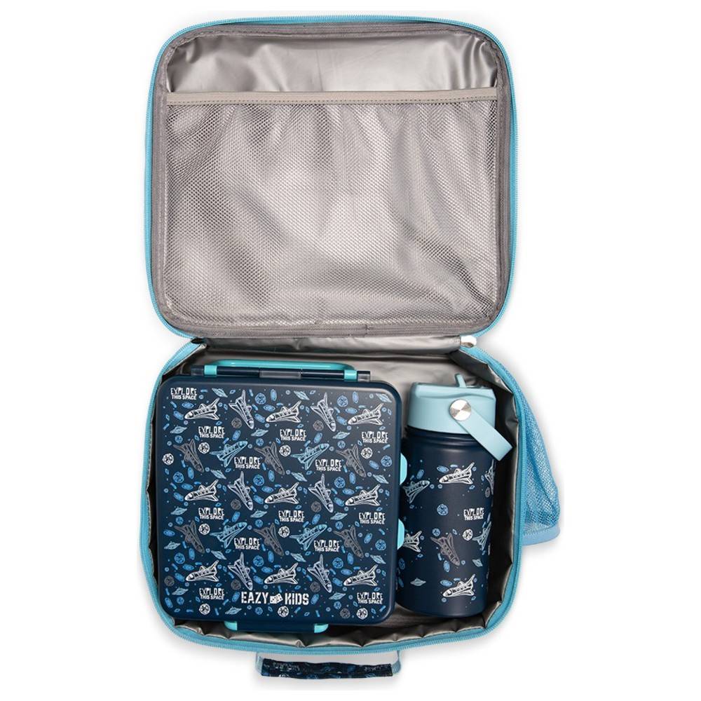 Eazy Kids - Jumbo Bento Lunch Box, Lunch Bag, Cutlery, Ice Pack & Bottle Set - Aircraft - 6 Pcs