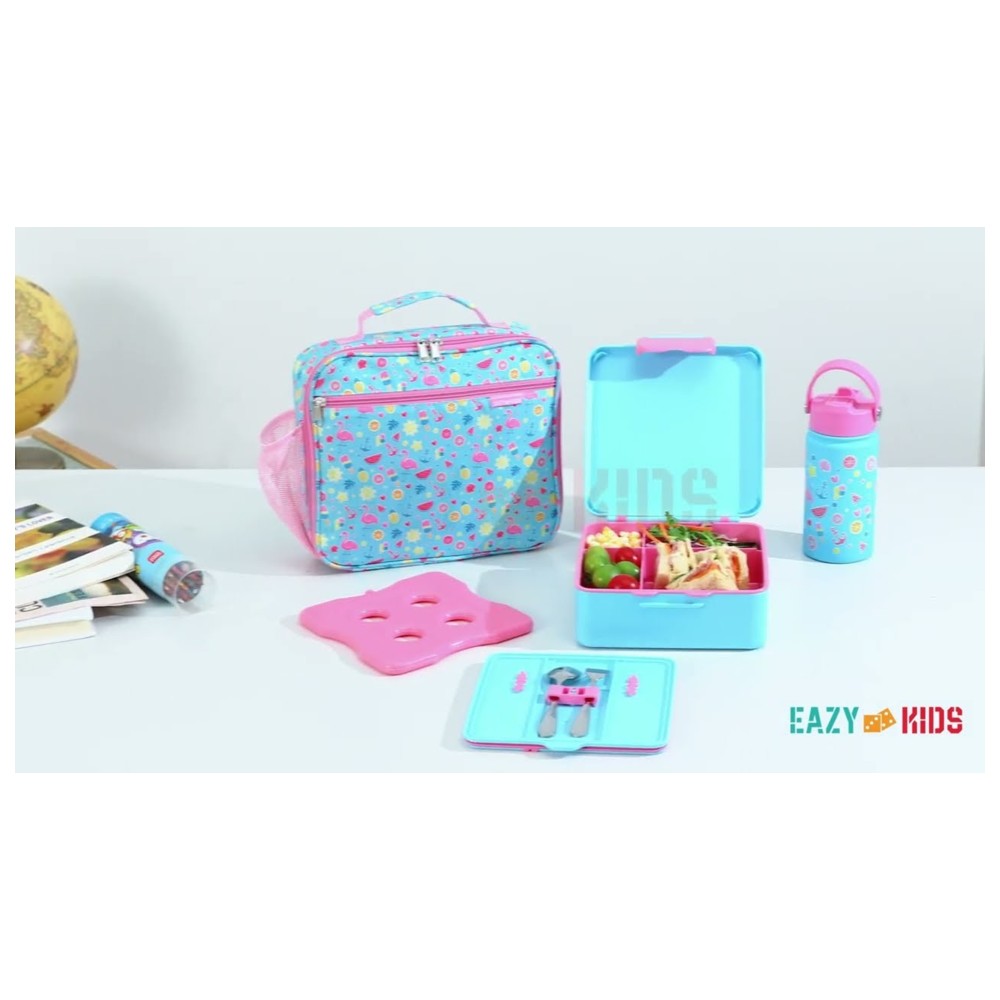 Eazy Kids - Jumbo Bento Lunch Box, Lunch Bag, Cutlery, Ice Pack & Bottle Set - Aircraft - 6 Pcs