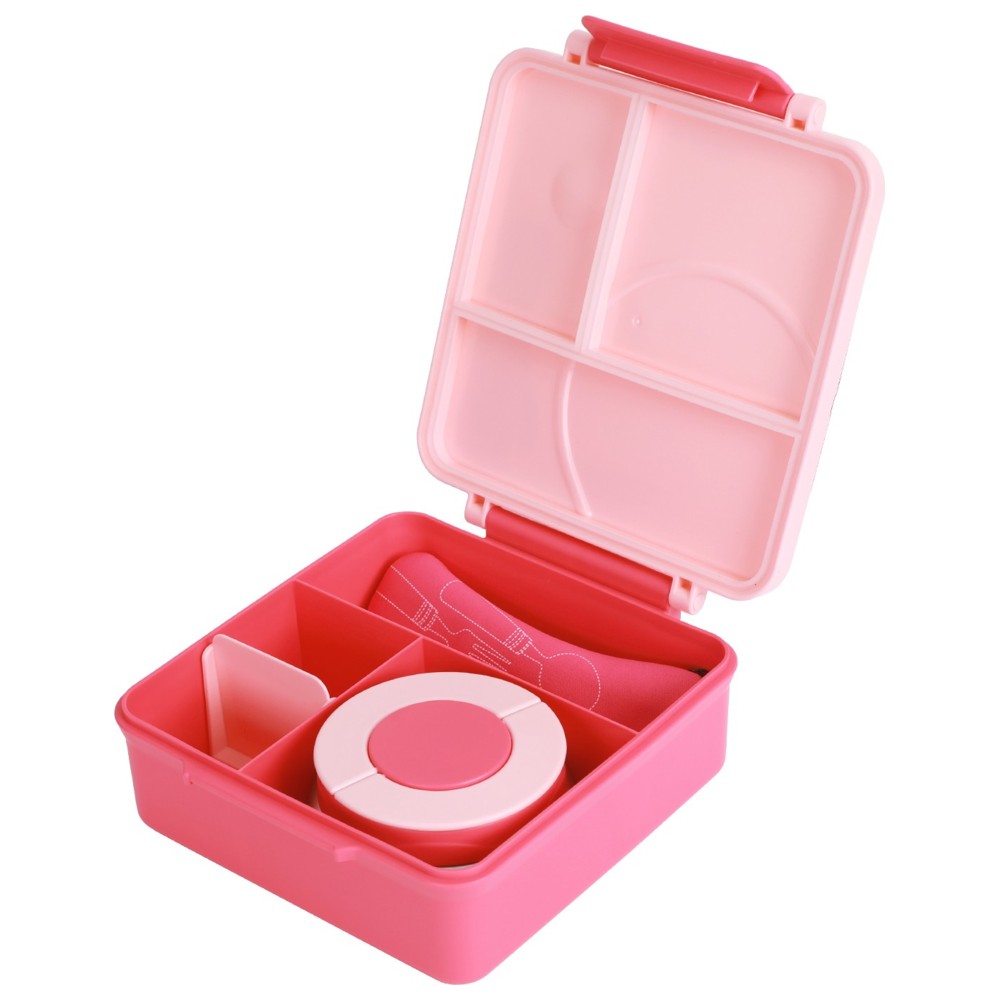 Eazy Kids - 3-4 Compartment Jumbo Lunch Box With Bowl, Spoon And Fork - Pink