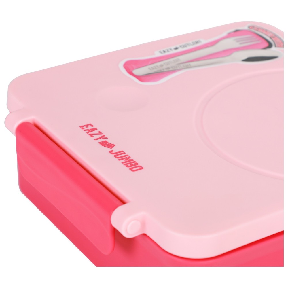 Eazy Kids - 3-4 Compartment Jumbo Lunch Box With Bowl, Spoon And Fork - Pink