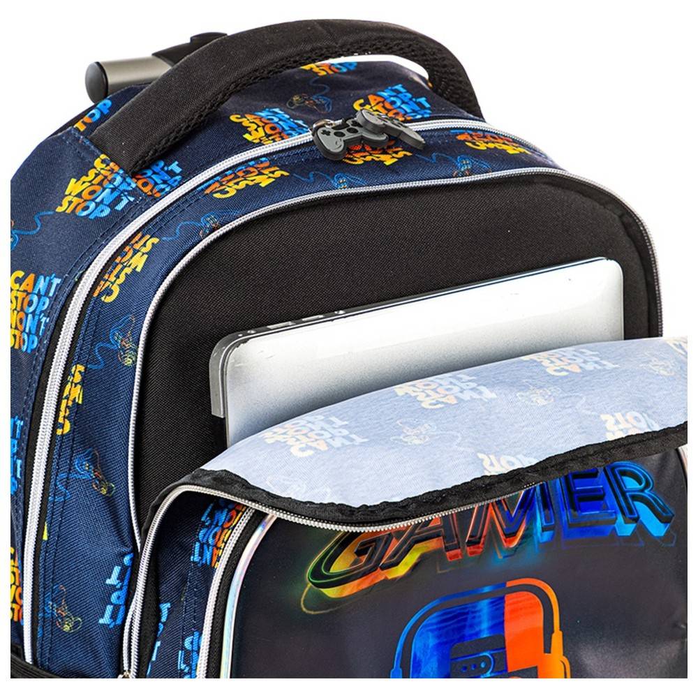 Eazy Kids - 4-Wheel School Trolley Bag, Lunch bag & Pencil Case Set - Gamer Edition - 3 Pcs - 18-Inch