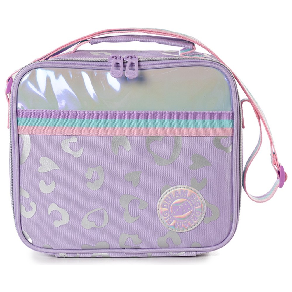 Eazy Kids - 4-Wheel Trolley School Bag, Lunch Bag & Pencil Case Set - Love Purple - 3 Pcs - 17-Inch