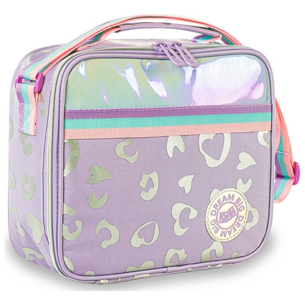 Eazy Kids - 4-Wheel Trolley School Bag, Lunch Bag & Pencil Case Set - Love Purple - 3 Pcs - 17-Inch