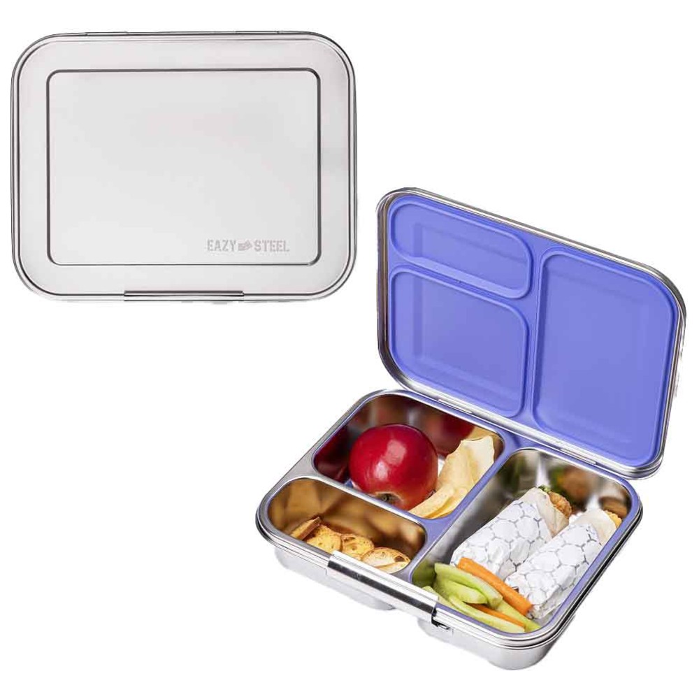 Eazy Kids - 3 Compartment Bento Steel Lunch Box - Purple