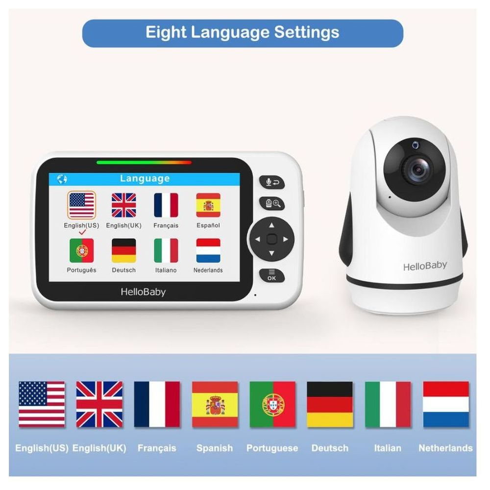 Hello Baby - 5.0-inch Color LCD Screen Video Baby Monitor With Remote Camera