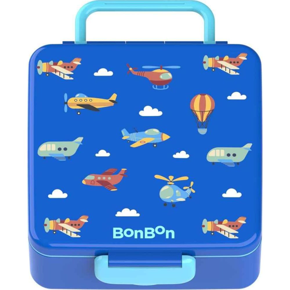 BonBon - Functional 3-4 Compartment Leakproof Lunchbox With Cutlery And Food Jar - Blue Planes