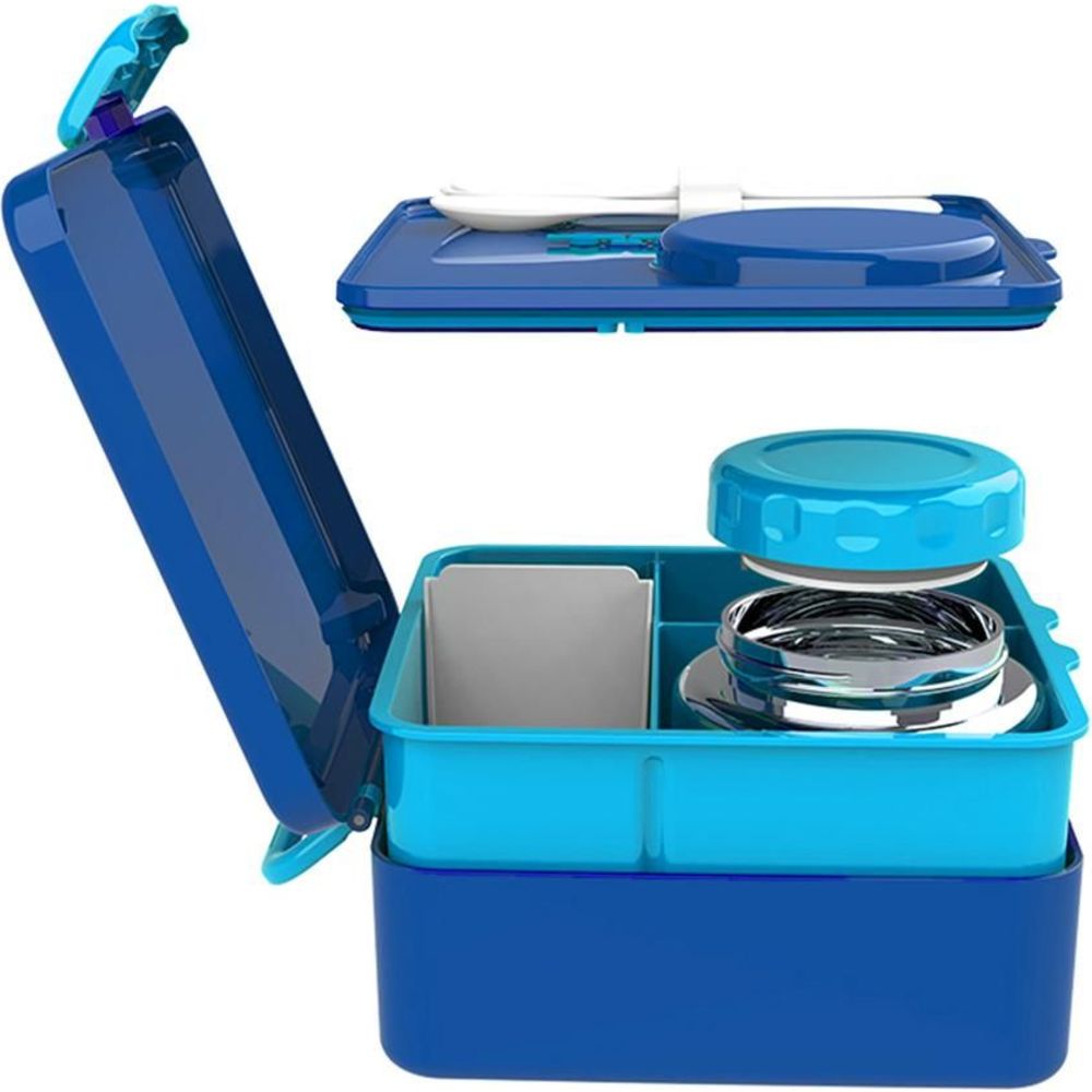 BonBon - Functional 3-4 Compartment Leakproof Lunchbox With Cutlery And Food Jar - Blue Planes