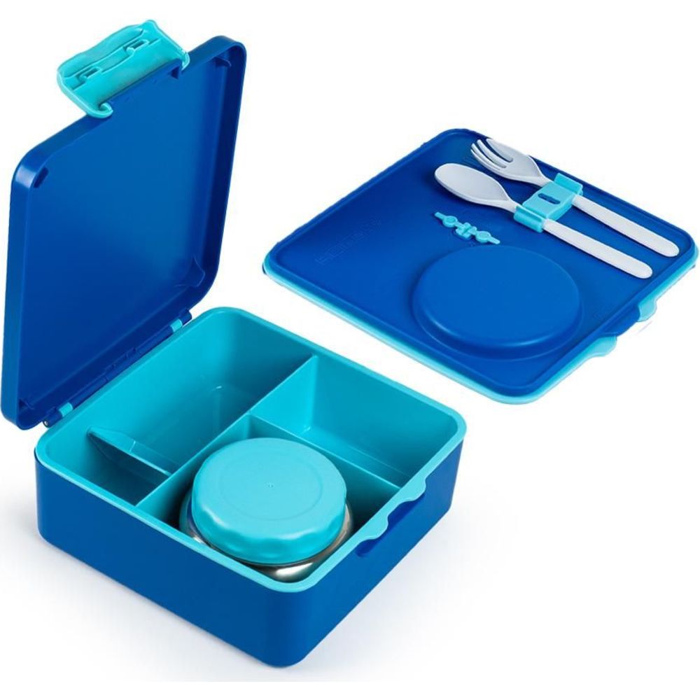 BonBon - Functional 3-4 Compartment Leakproof Lunchbox With Cutlery And Food Jar - Blue Planes