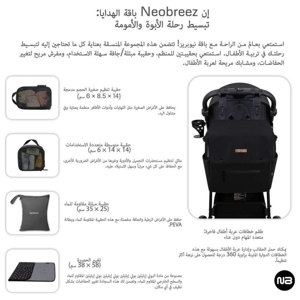 Neobreez - Nixe Diaper Backpack 7pc-Set with Changing Mat, Wet Bag And Pouches