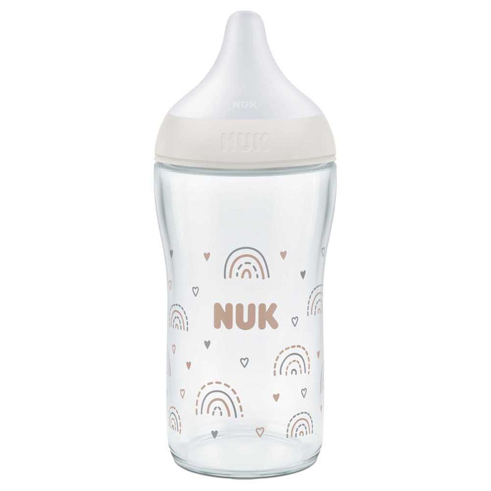 Nuk - Perfect Match Glass Baby Feeding Bottle With Soft Silicon Teat - Rainbow - 230 ml