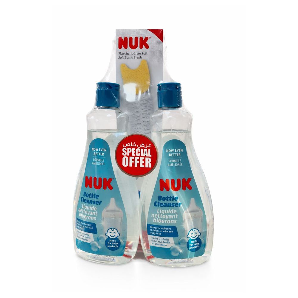 Nuk - Fragrance Free Twin Pack Baby Bottle Cleaner With 2-in-1 Bottle Brush - 3 Pc Set