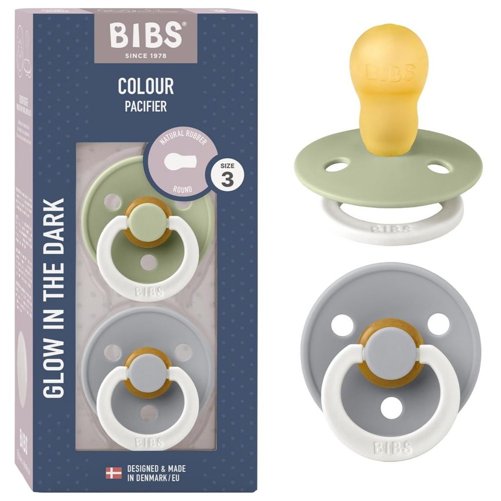 Bibs - Colour Glow Pacifier - Sage/Cloud - Size 3 - 2 Pc Set