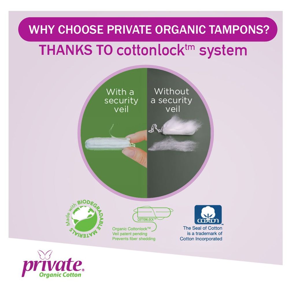 Private - Organic Non Applicator Tampon - Regular - 18pcs
