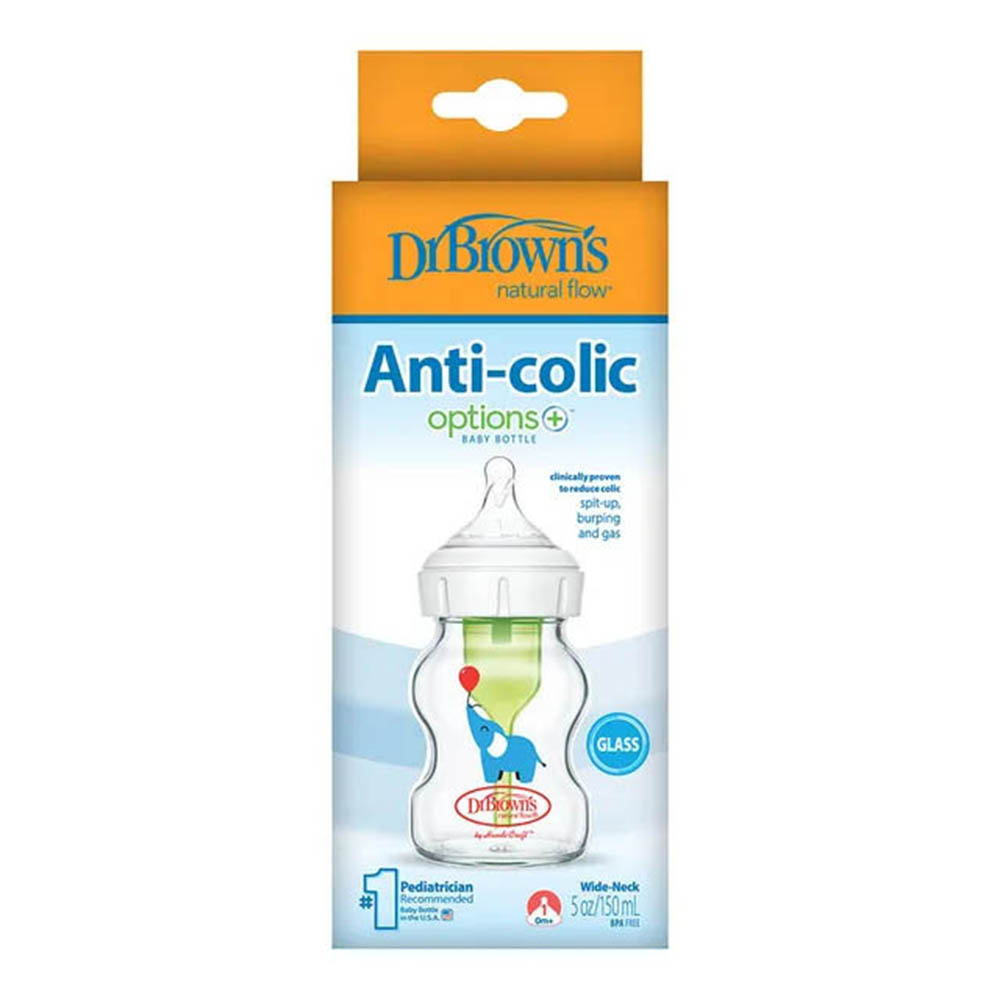 Dr. Browns - Options+ Baby Glass Feeding Bottle - Elephant - 150 ml