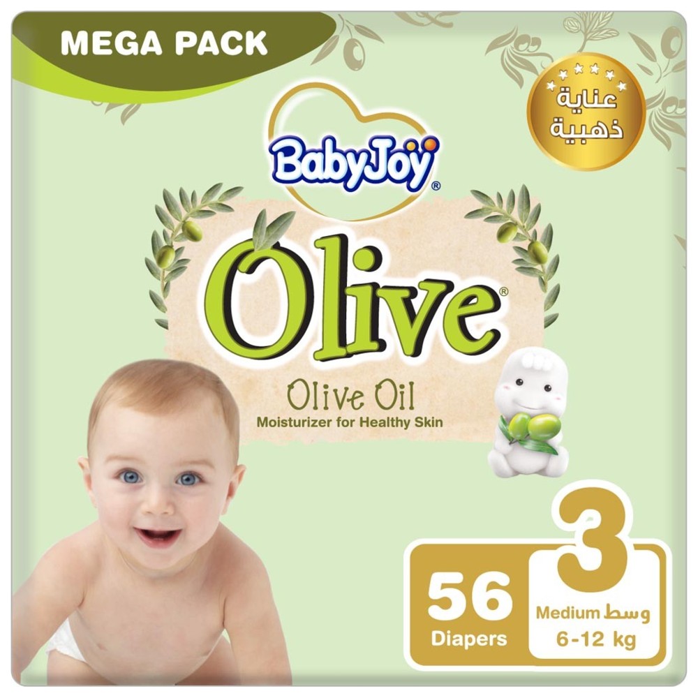 BabyJoy - Olive Diapers - Mega Pack - Size 3 - Medium - 6-12 kg - 56 Pcs