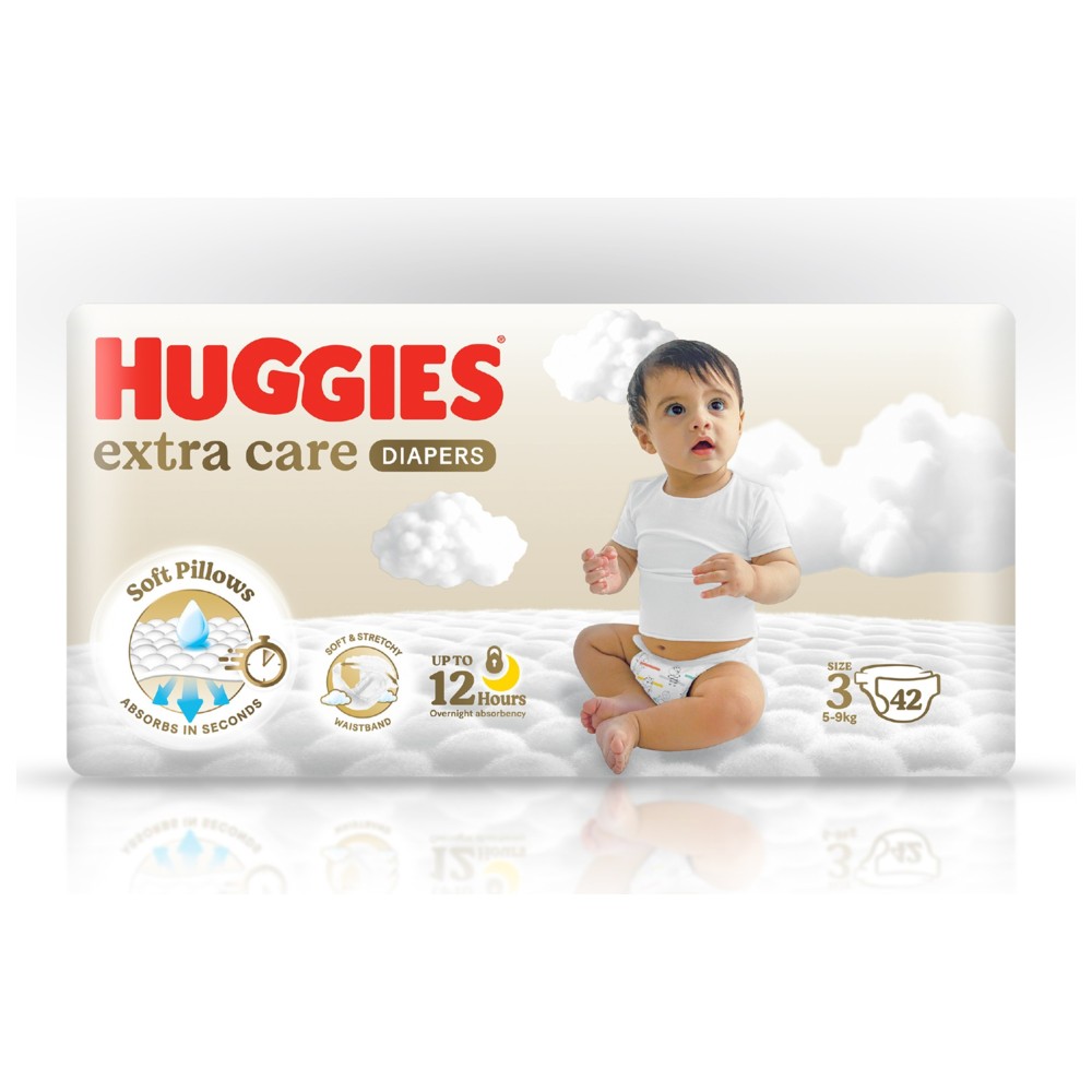 Huggies - Extra Care Diapers - Value Pack - Size 3 - 5-9 kg - 42 Pcs - Packaging May Vary