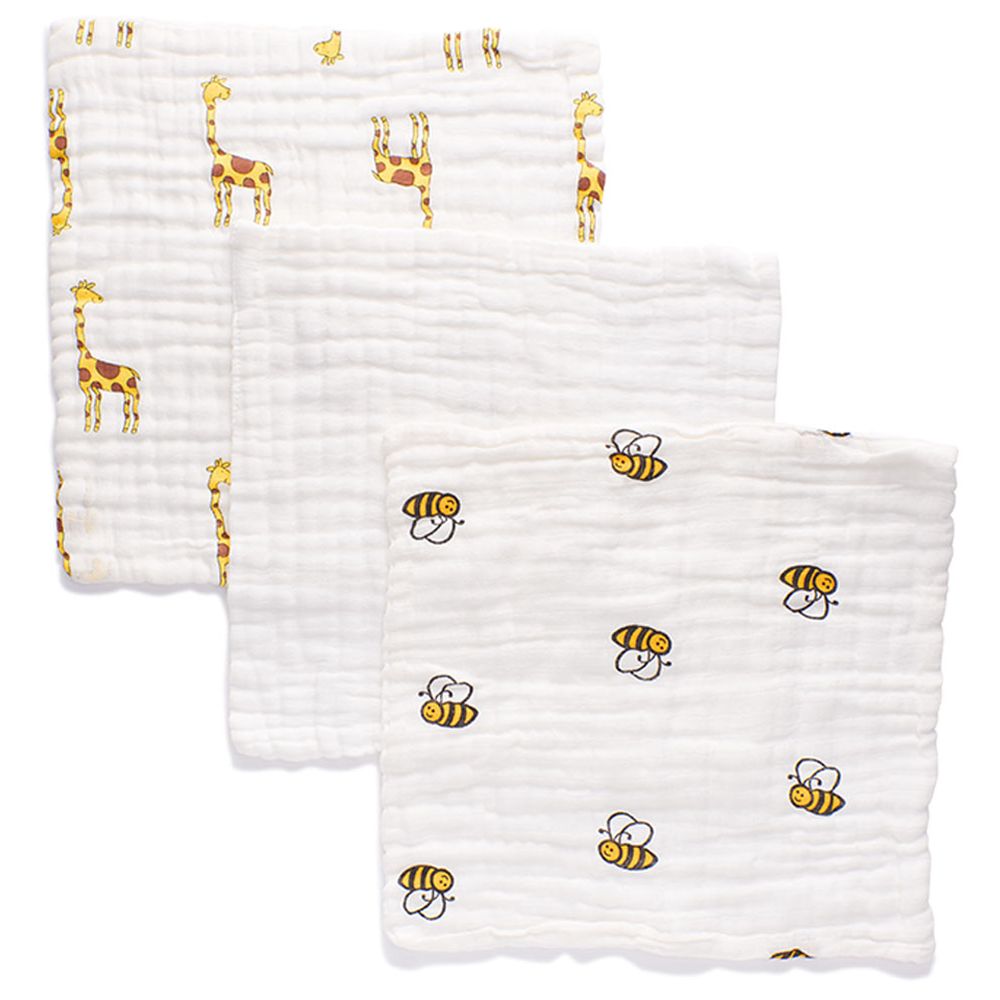 Anvi Baby - Organic Muslin Face Cloth - Yellow Creatures - 3 Pcs