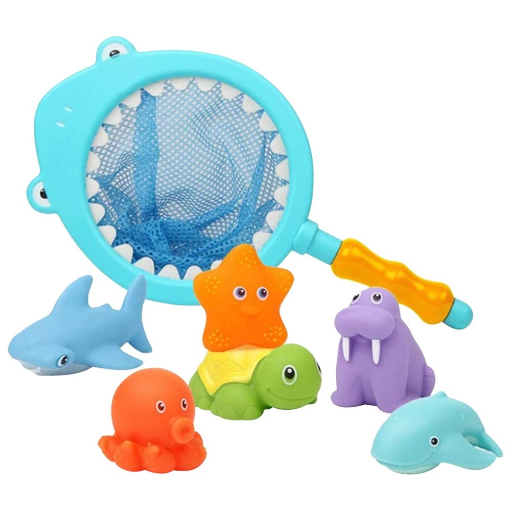 Essen - Baby Bath Pool Toys Set With Spray & Sounds - Multicolor - 7 Pcs
