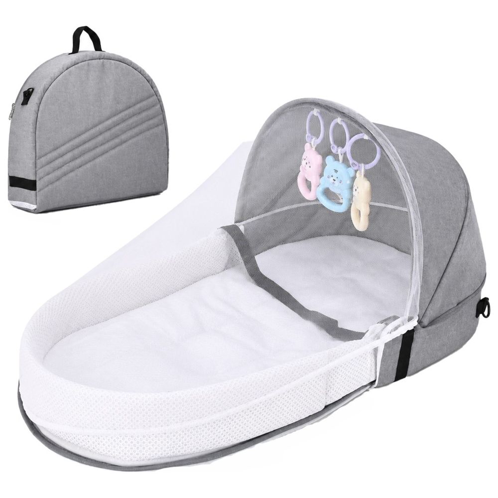 Bumble & Bird - 2-in-1 Foldable Baby Nest & Travel Bag with Mosquito Net – Grey 