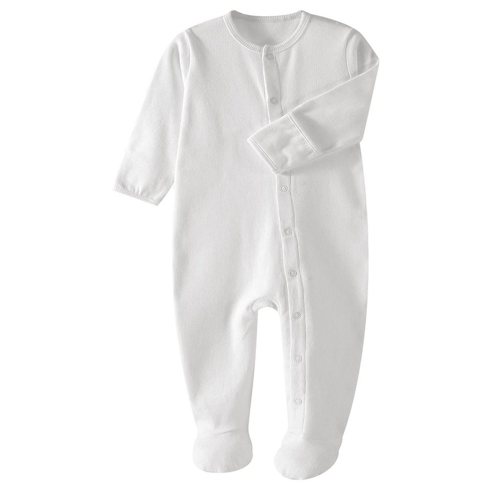 Tiny Toes - 100% Cotton Essential Baby Sleepsuit - White_0-3M