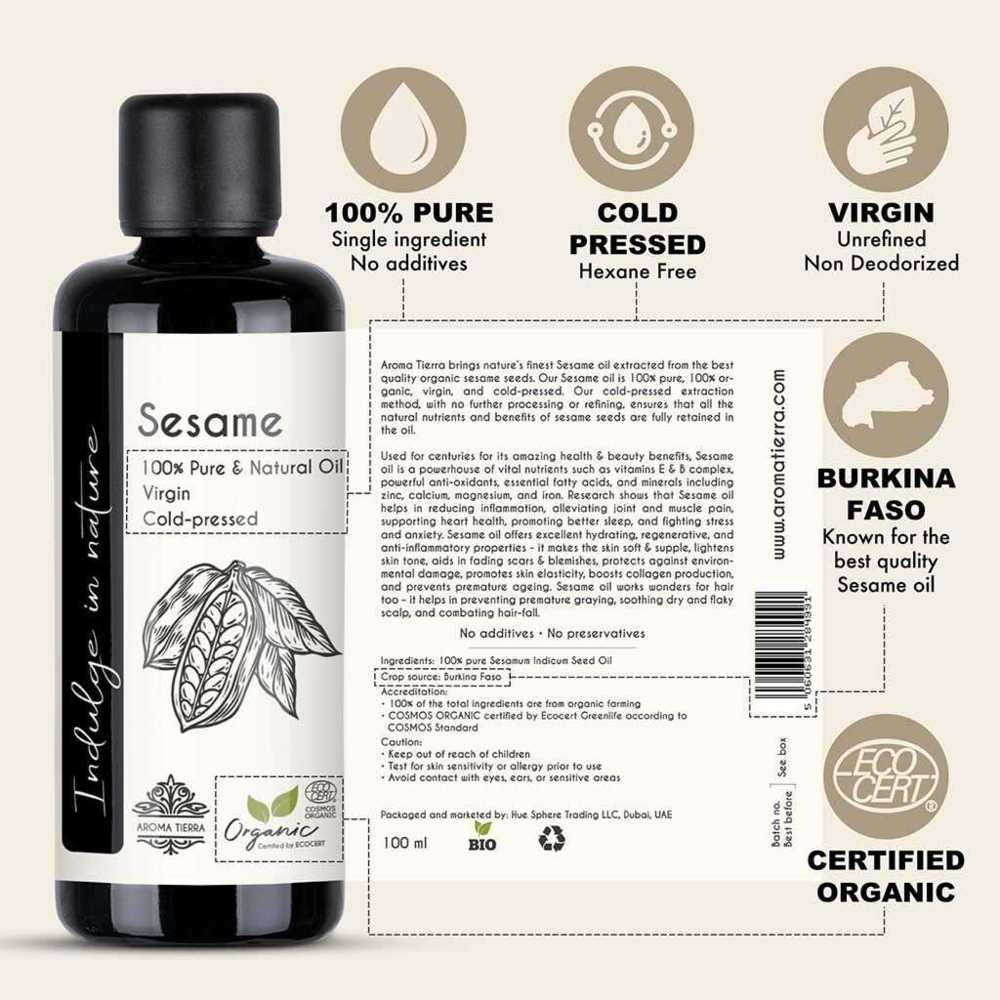 Aroma Tierra - Organic Sesame Oil (Cold Pressed) - 100ml