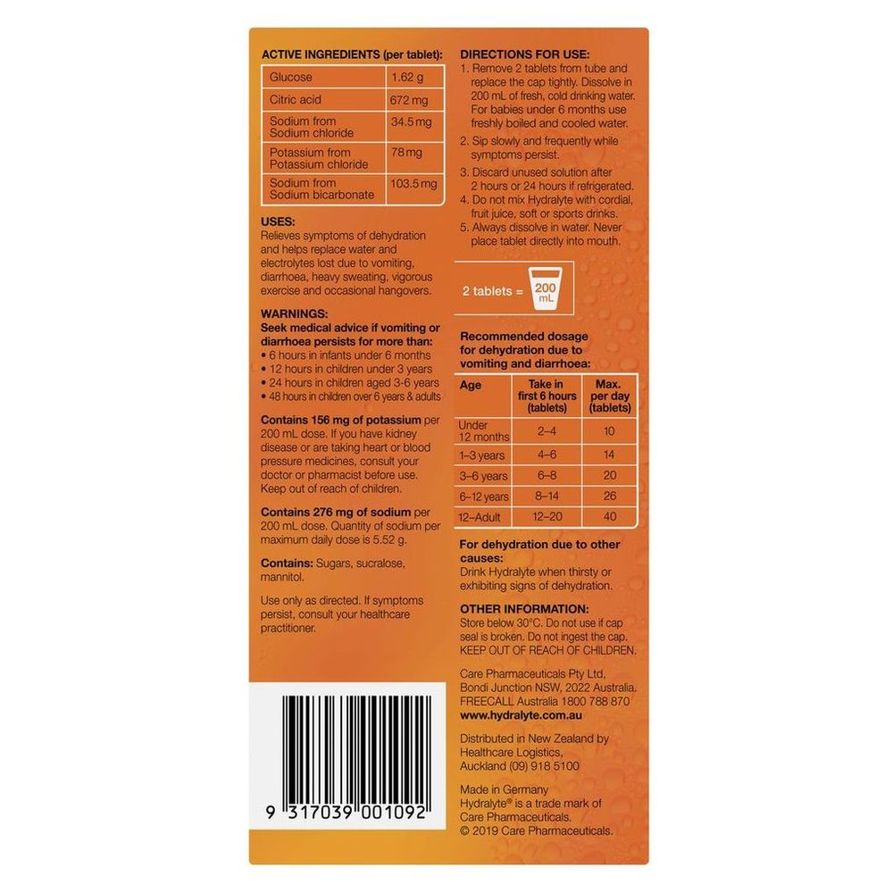 Hydralyte - Effervescent Tablets - Orange - 40 Pcs