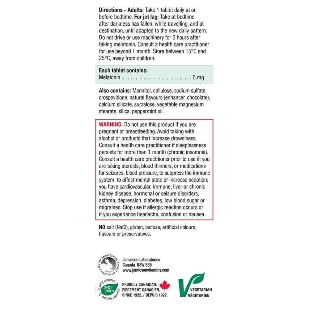 Jamieson - Melatonin 5 mg Tablets - Chocolate Mint - 100 Pcs