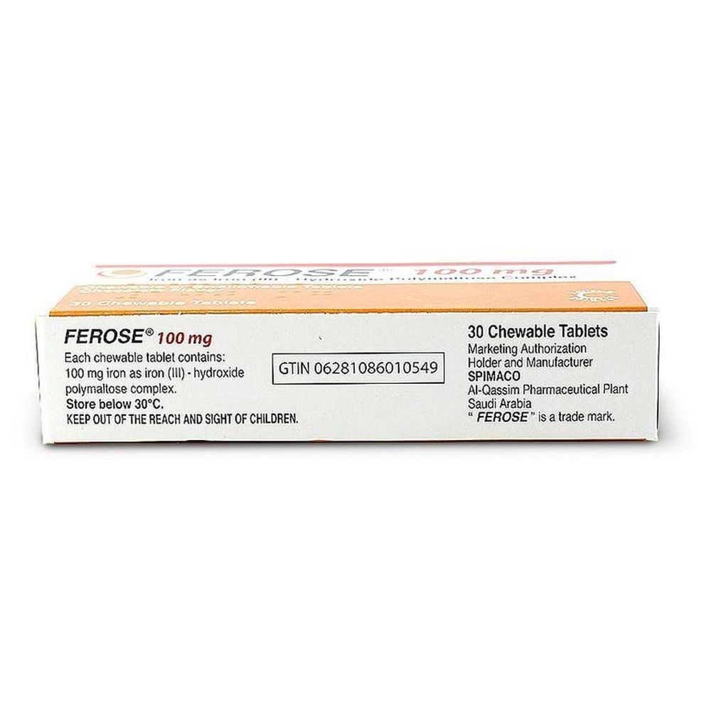 Ferose 100 mg Chewable Tablets - 30 Pcs