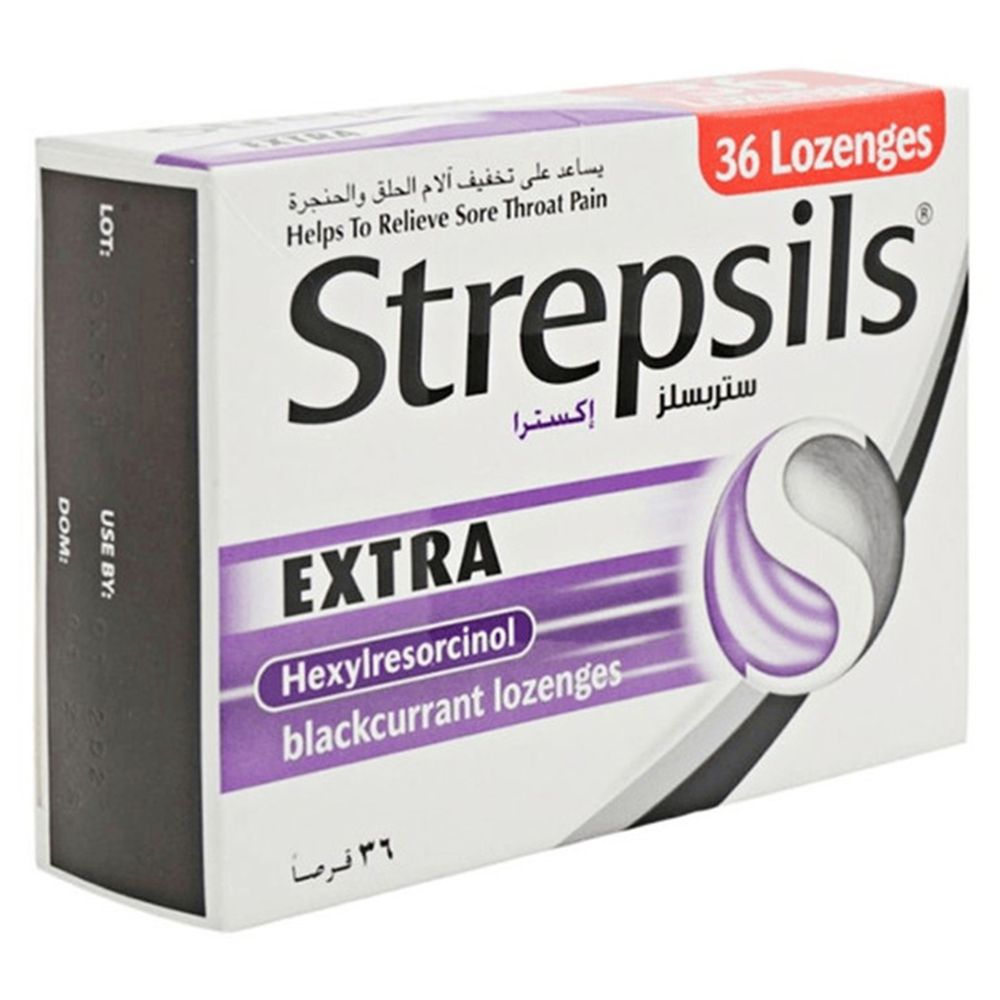 Strepsils - Extra Sore Throat Pain Relief Lozenges - Blackcurrant - 36 Pcs