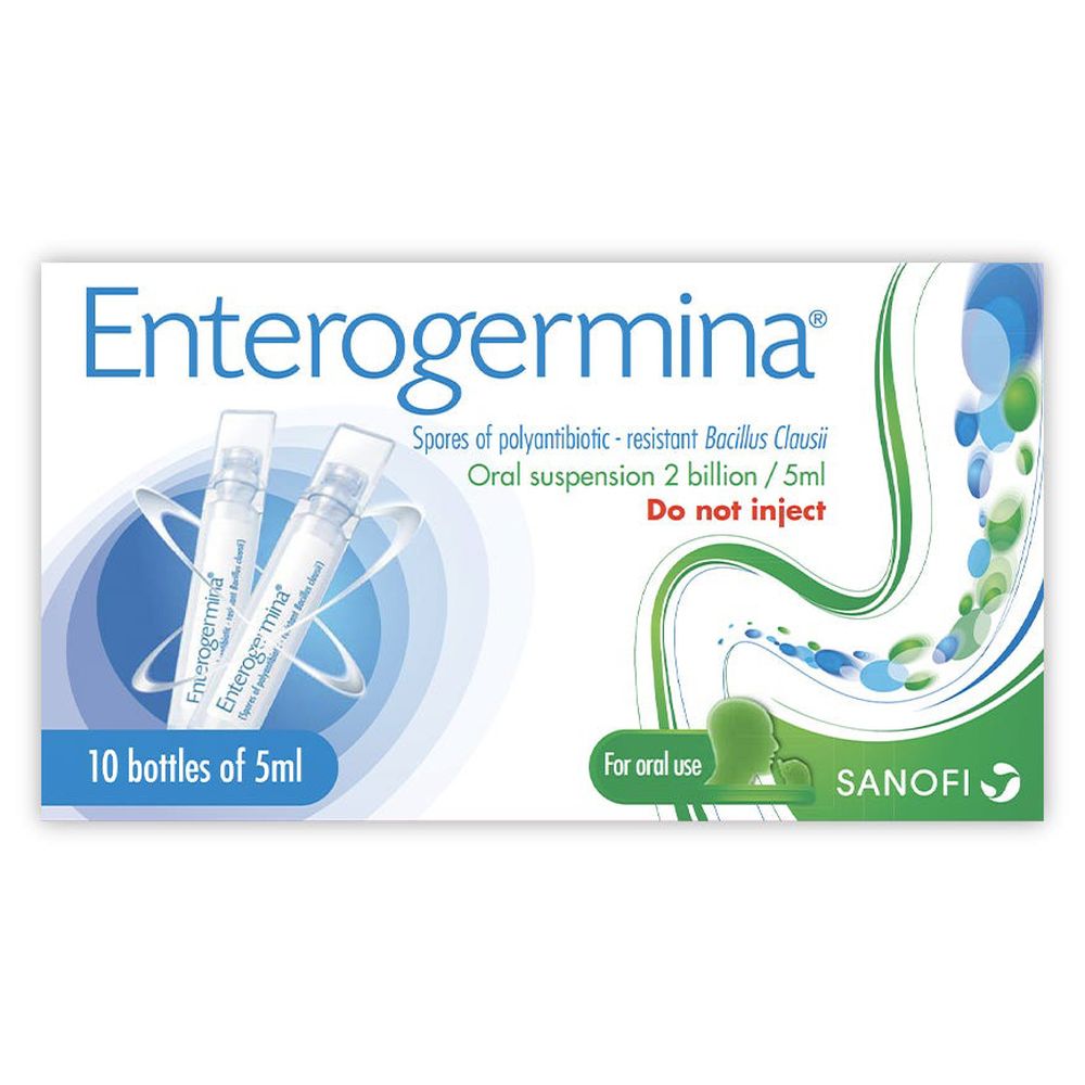 Enterogermina - Probiotic Oral Suspension Bottles - Pack of 10 - 5 ml