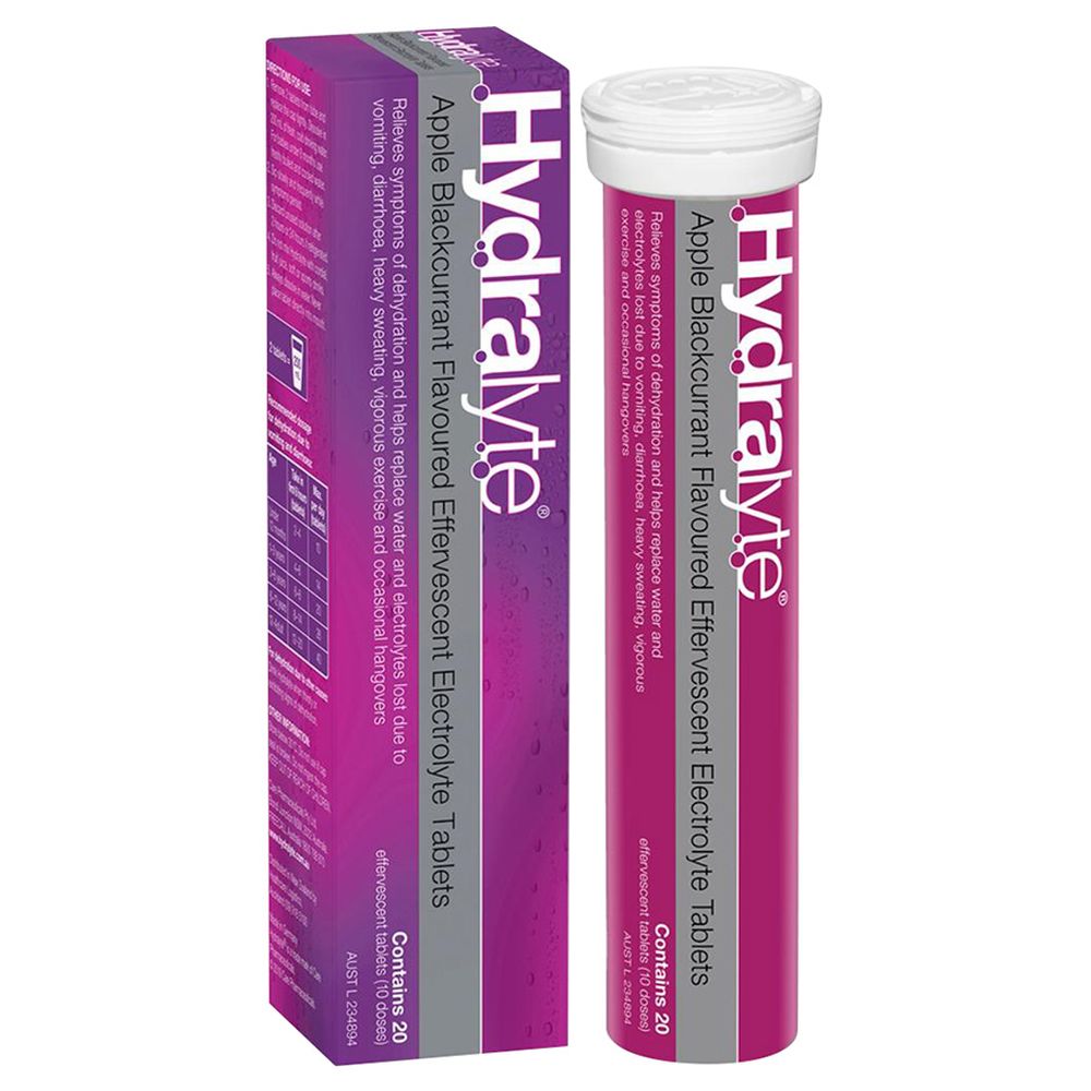 Hydralyte - Electrolyte Effervescent Tablets - Apple Blackcurrant - 20 Pcs