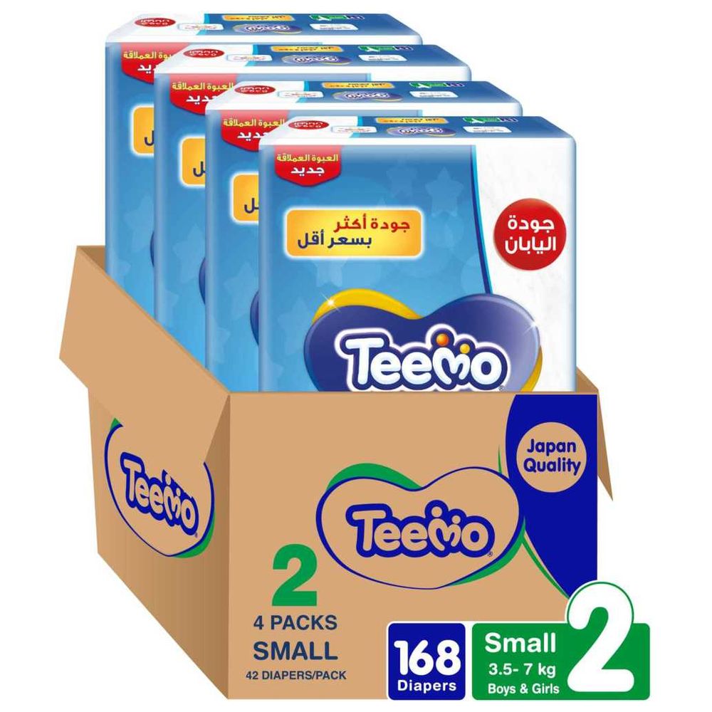 Teemo - Baby Diapers - Jumbo Box - Size 2 - Small - 3.5-7 kg - 168 Diapers