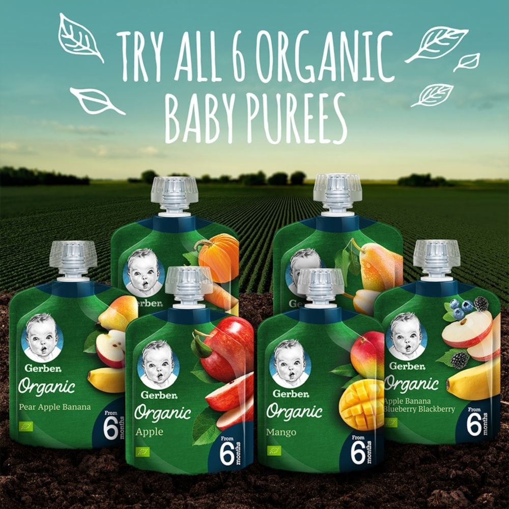 Gerber - Organic Apple, Banana, Blueberry And Blackberry Puree Pouch - 90 gm