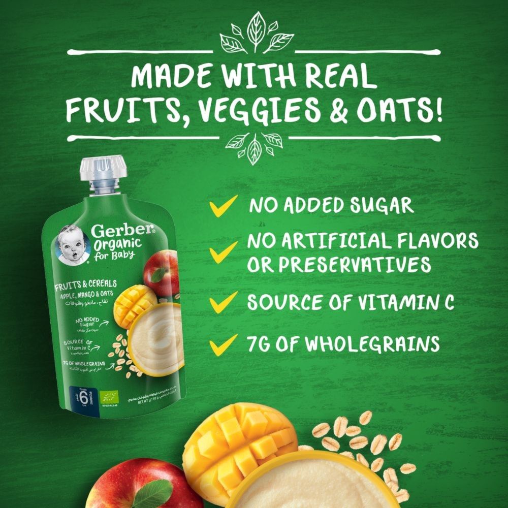 Gerber - Organic Apple, Mango And Oats Cereal - 110 gm