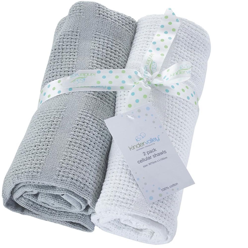 Kinder Valley - Cellular Shawl Set - White/Grey - 2 Pcs